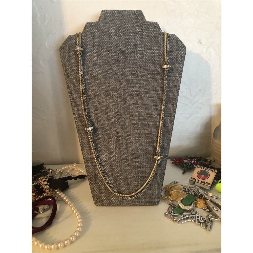 Ann Taylor Loft Signed Fashion Gold & Silver Tone Clear Glass Accents Necklace